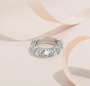 7ct Moissanite ring – angled front view showing seven brilliant stones