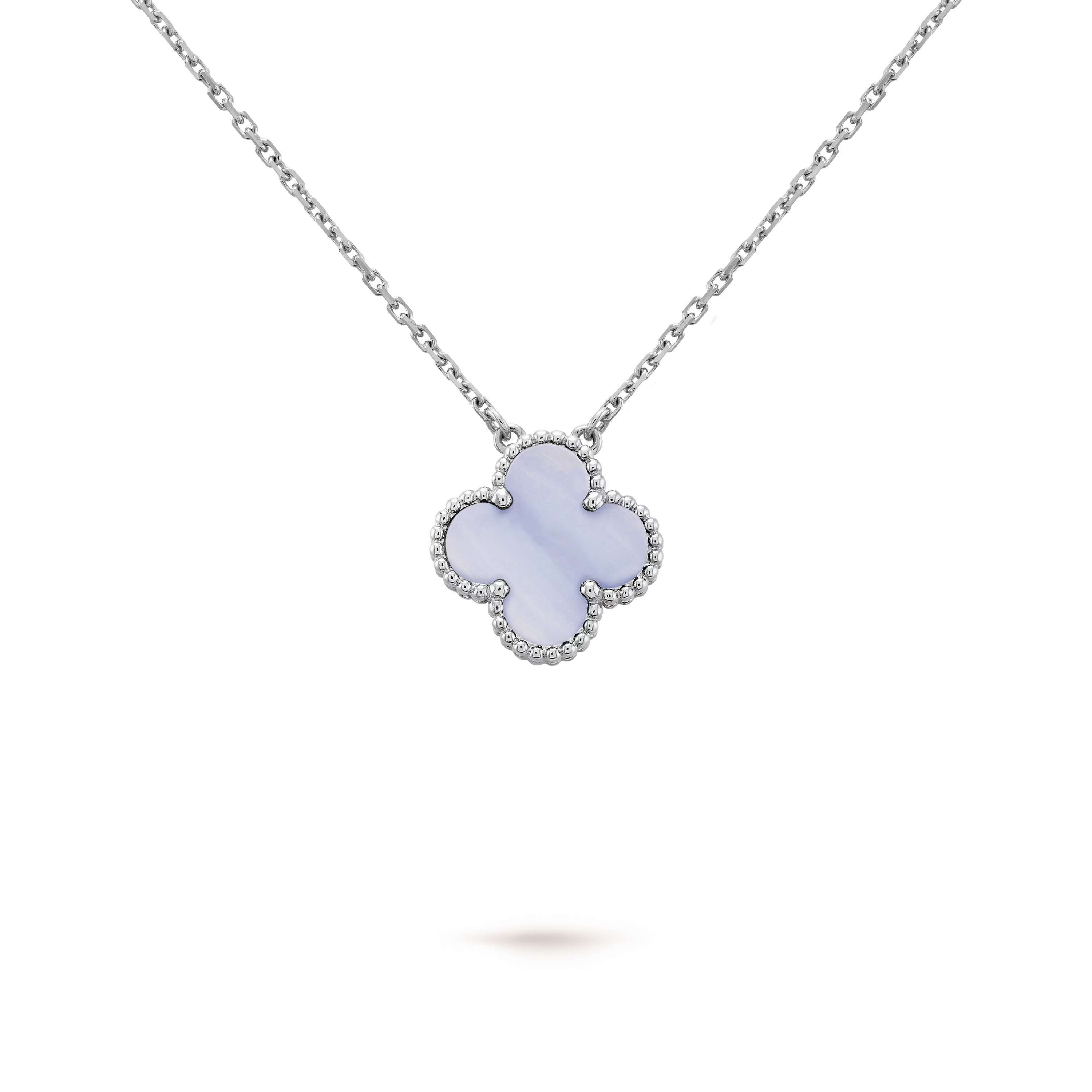 Necklace with a clover-shaped pendant on a clear background