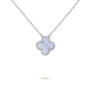 Necklace with a clover-shaped pendant on a clear background