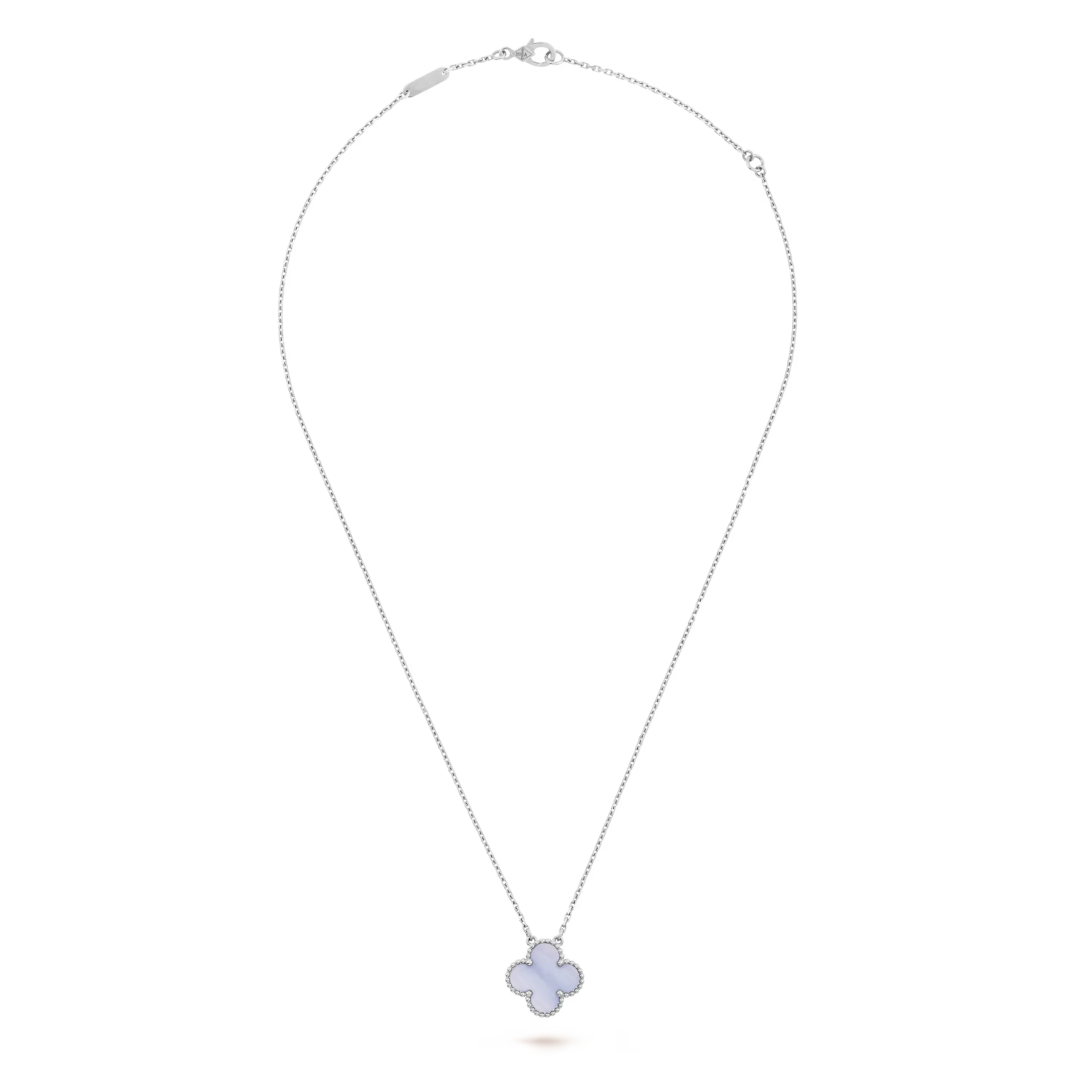 Silver necklace with a heart-shaped pendant on a white background