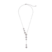 Full view of silver Clover Drop Y-necklace with moissanite-studded clover charms