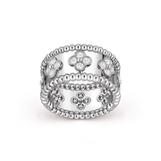 Silver ring with clover designs on a transparent background