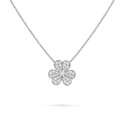 Silver four-leaf clover pendant necklace on a clear background