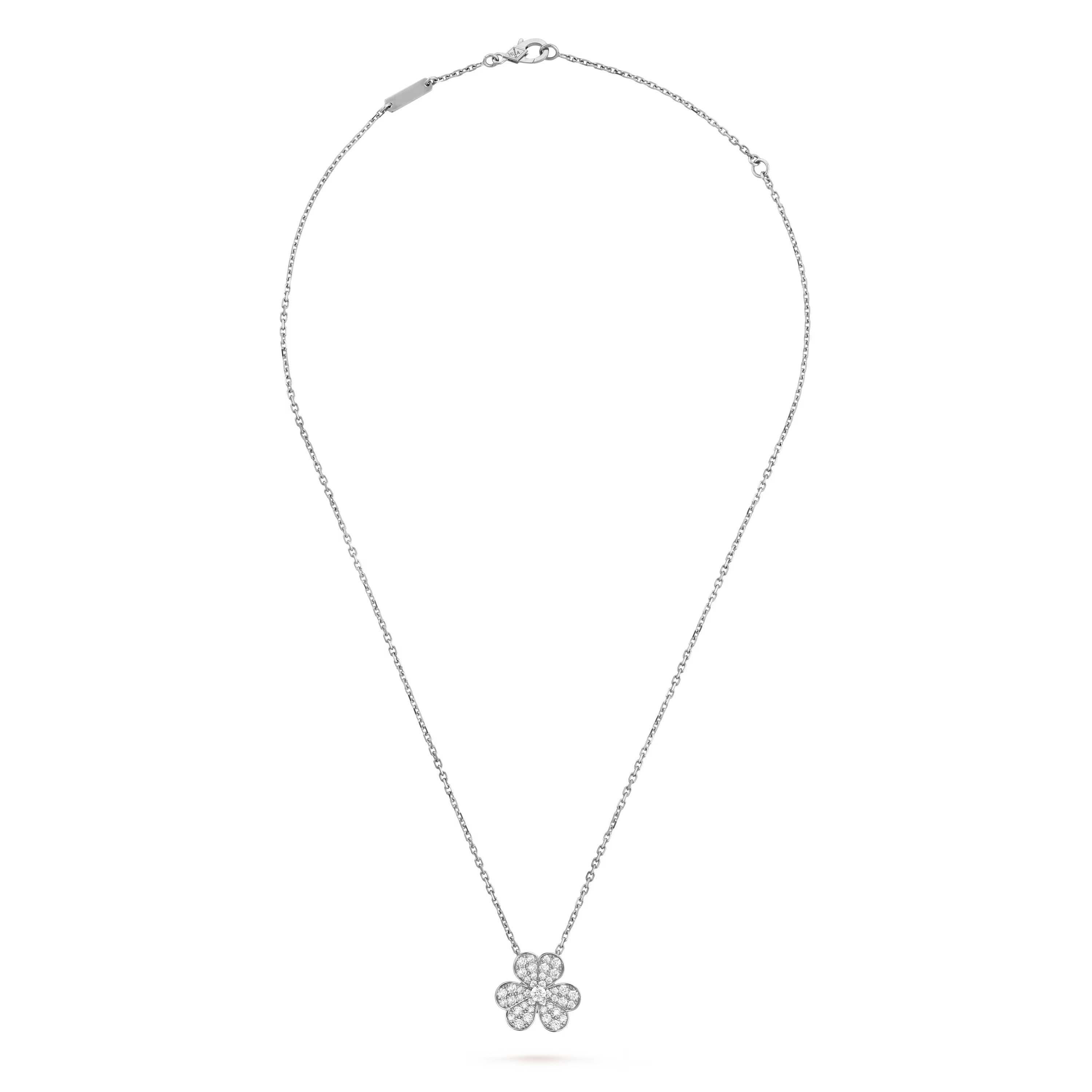Silver necklace with a pendant on a white background