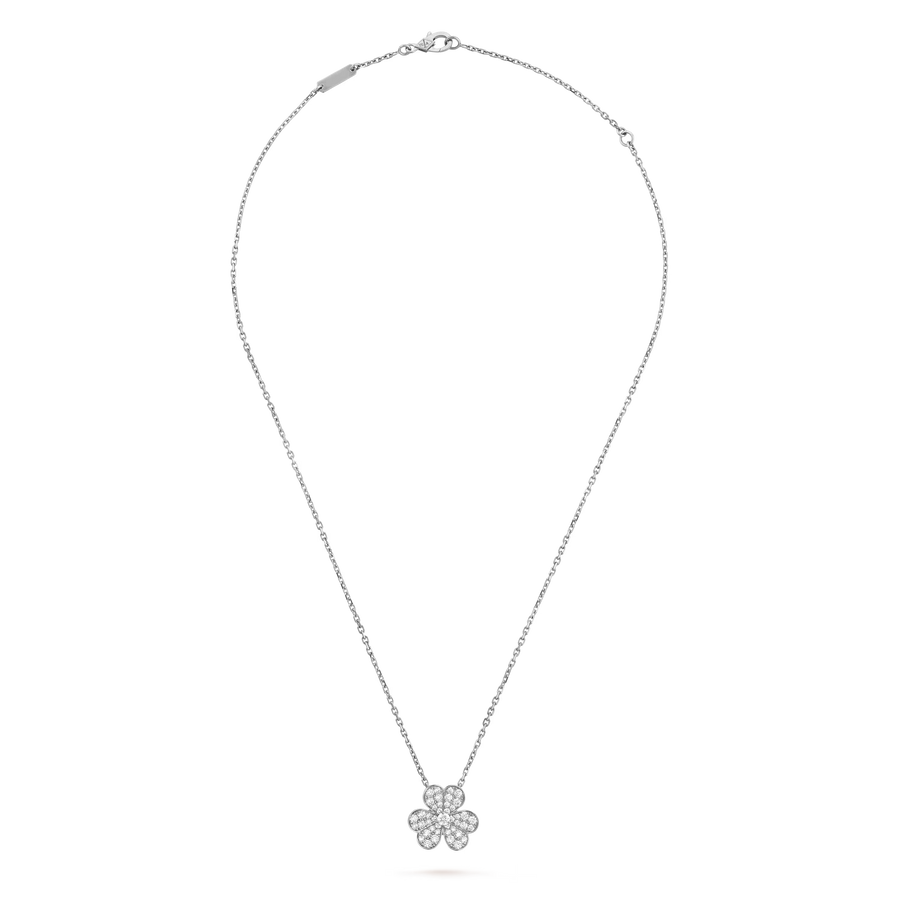 Silver necklace with a pendant on a white background