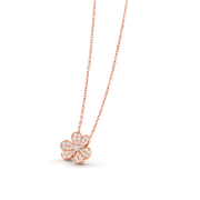 Rose gold necklace with a floral pendant on a transparent background