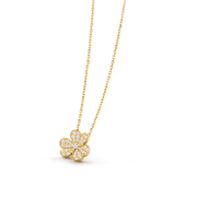 Gold necklace with a floral pendant on a transparent background