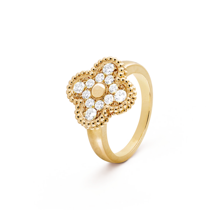Gold ring with diamond accents on a transparent background