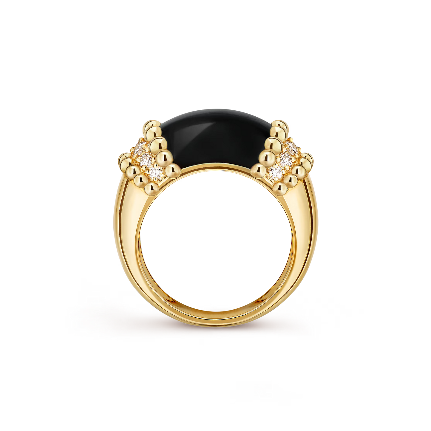 Gold ring with a black gemstone on a transparent background