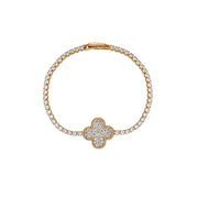 Front view of Riviera Bracelet featuring pavé-set moissanite clover and tennis strand