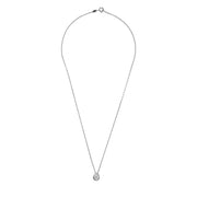 Full product shot of Solitaire moissanite pendant with fine chain in white gold finish