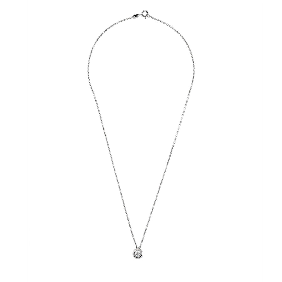 Full product shot of Solitaire moissanite pendant with fine chain in white gold finish