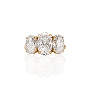 Front view of Willow ring featuring three large oval moissanite stones in custom setting