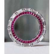 Top-down view of Baguette Hidden Pink ring showing full circle and stone setting