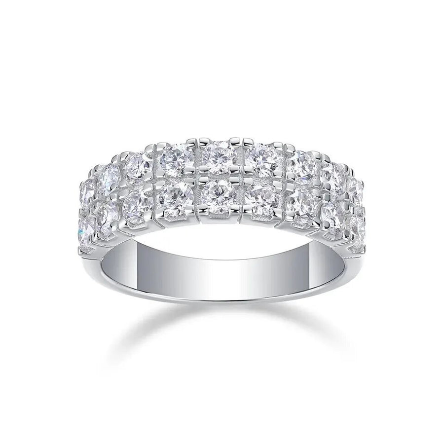 Digital render of Double Row Moissanite ring in silver – angled front view