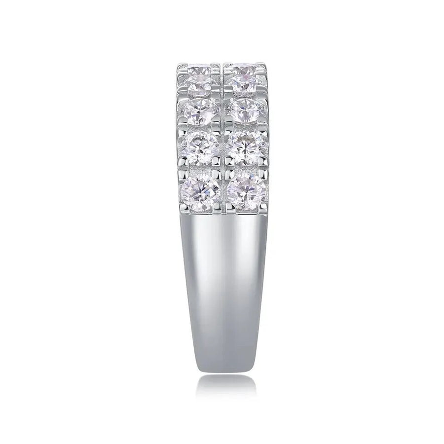 Side profile of Double Row Moissanite ring showing band height and stone setting