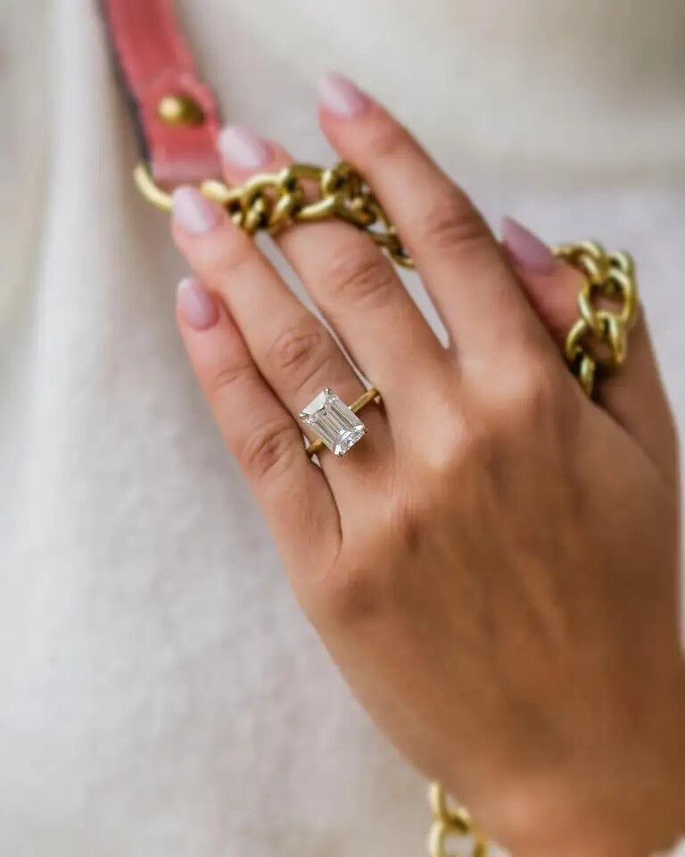 Close-up of Faith ring featuring hidden halo setting
