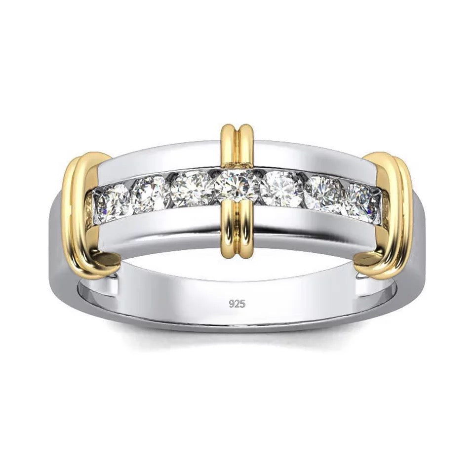 Two tone mens Moissanite ring