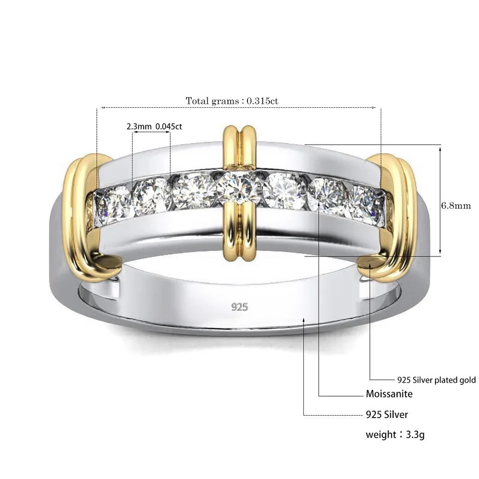Two tone mens Moissanite ring