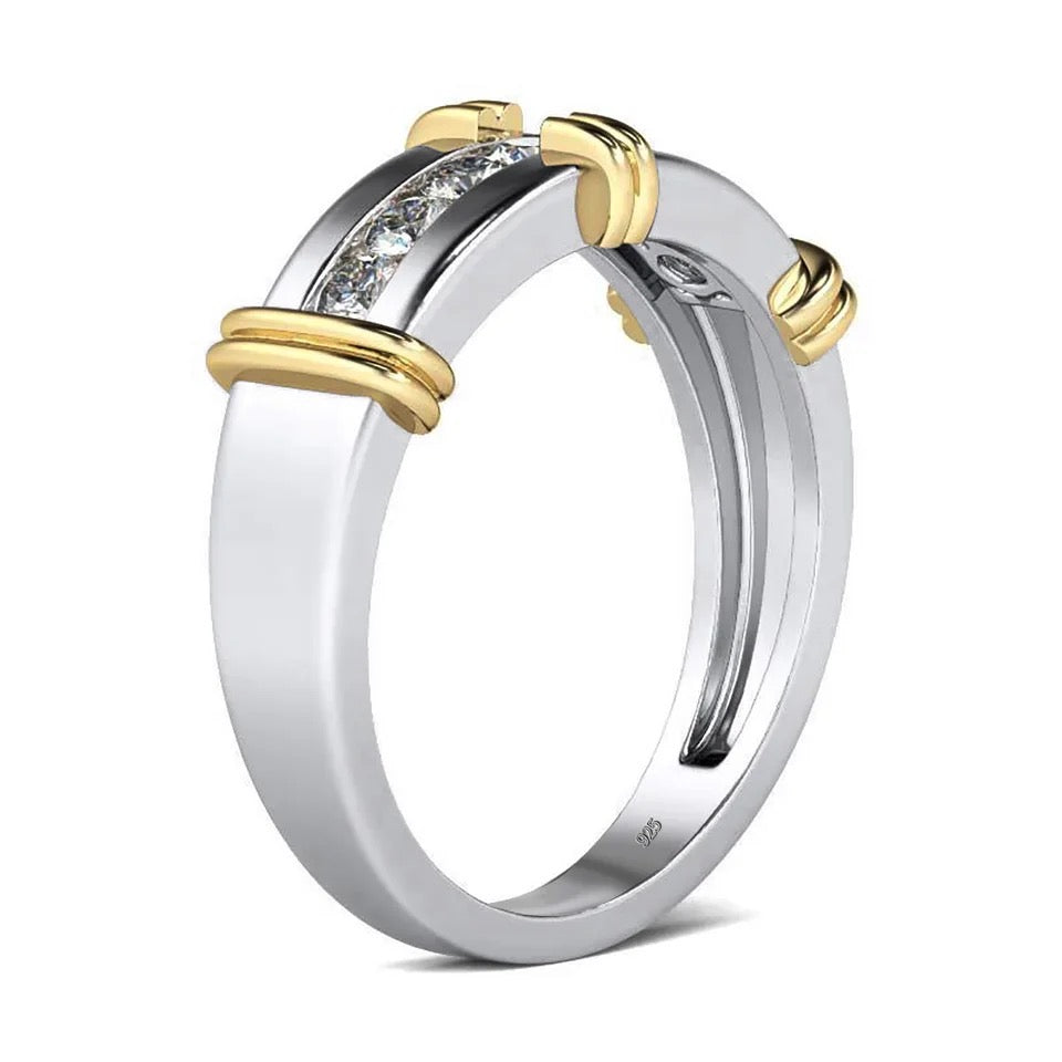 Two tone mens Moissanite ring