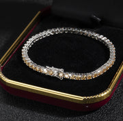 Full view of Champagne Moissanite bracelet glowing under light