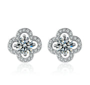 Clover moissanite stud earrings in white gold plated silver