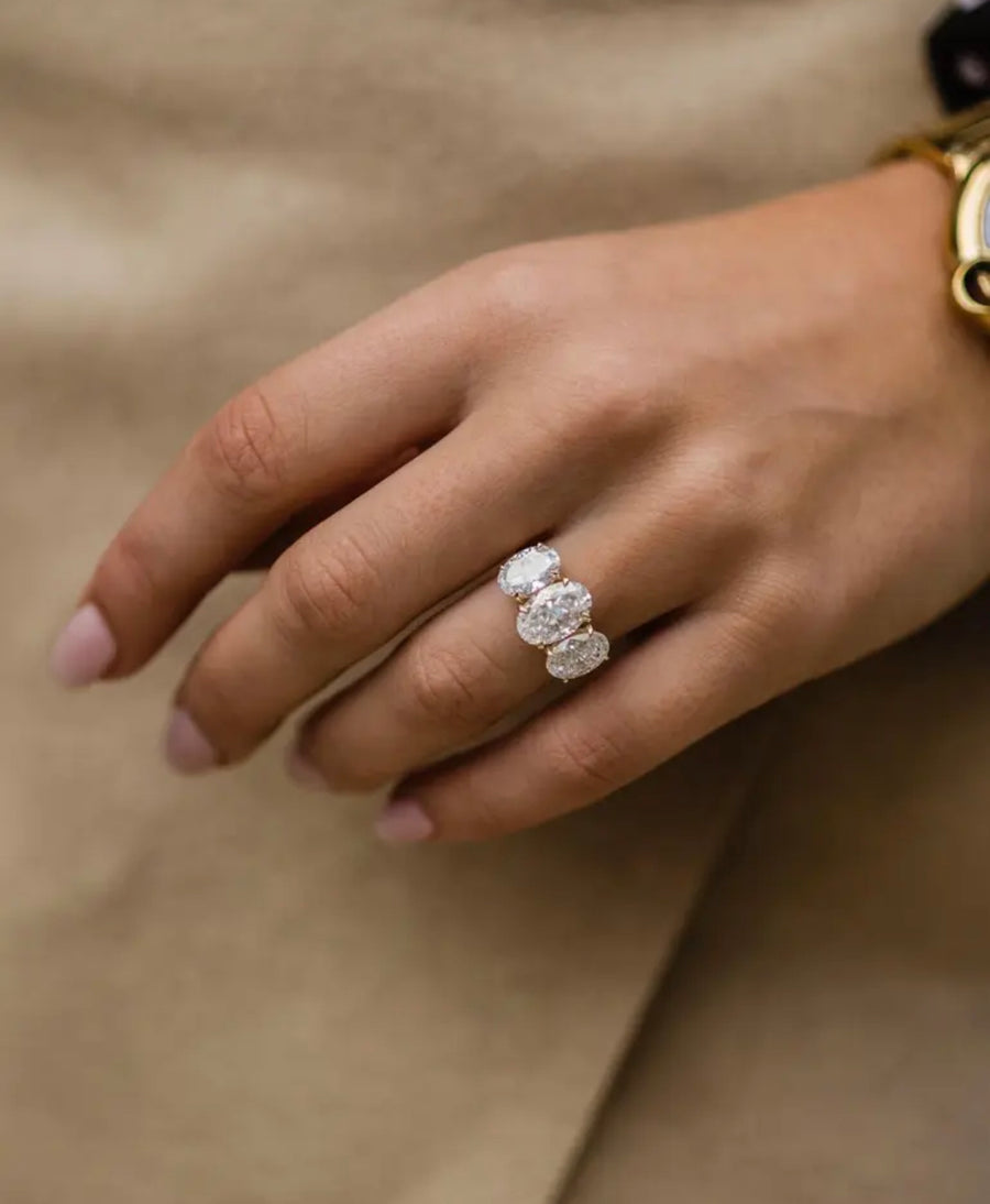 Willow – Three-Stone Oval Moissanite Ring