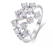 Front view of Isla prong-set Moissanite cluster ring in silver