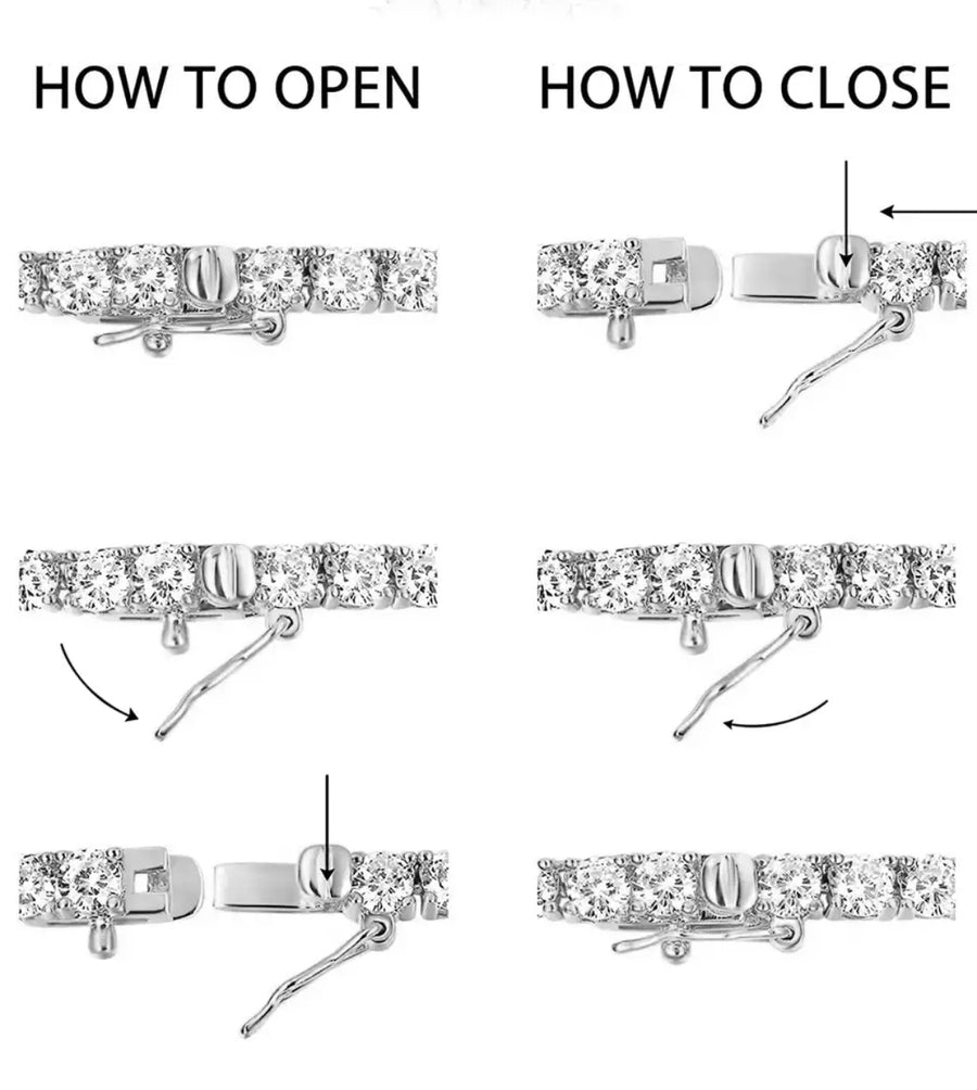 Clasp and finish diagram of tennis necklace