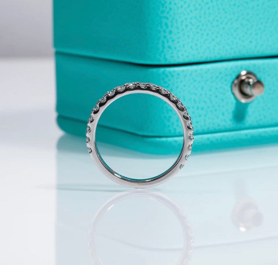 Close-up of band showing pavé Moissanite sparkle