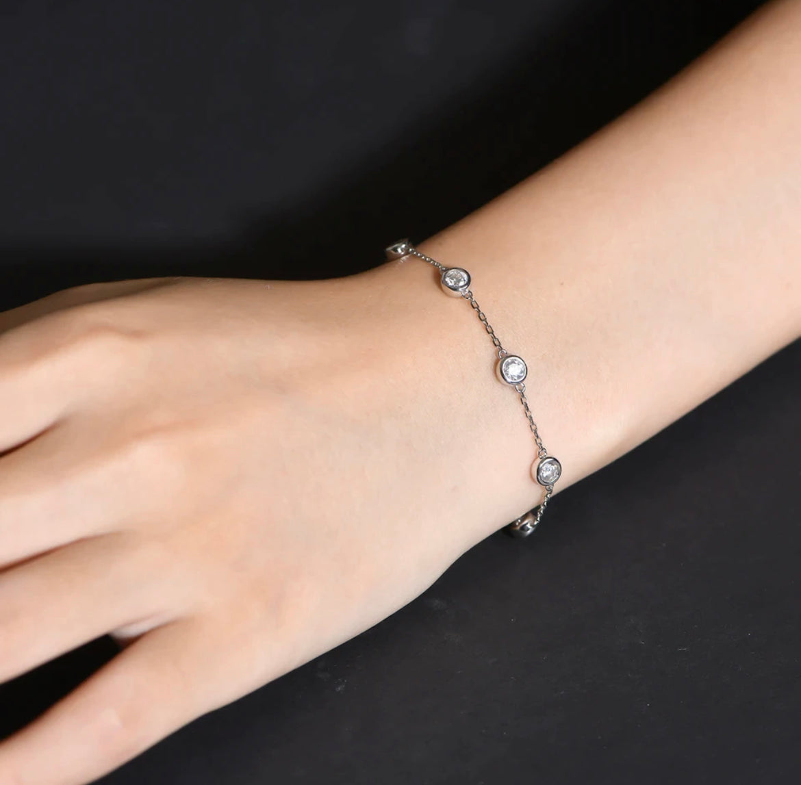 Close-up of Rhianna bracelet paired with elegant black clothing.