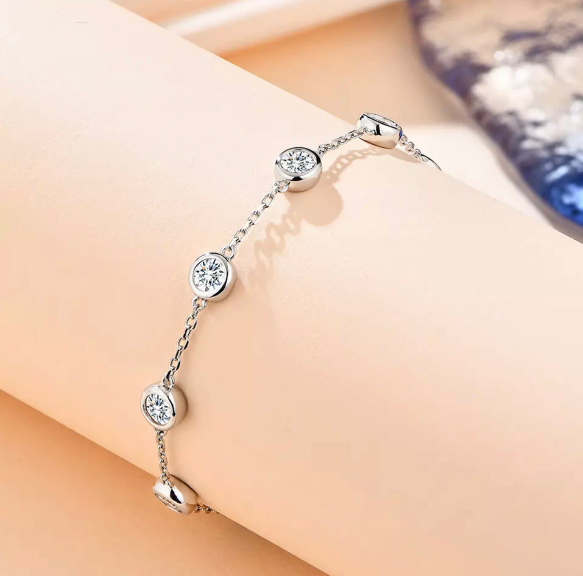 Rhianna bracelet worn on wrist in soft natural lighting.
