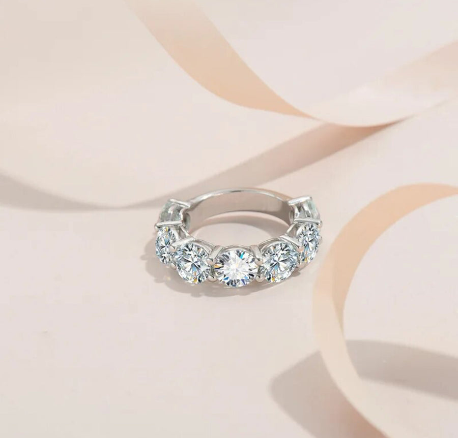 7ct Moissanite ring – angled front view showing seven brilliant stones
