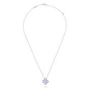 Silver necklace with a heart-shaped pendant on a white background