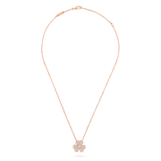 Rose gold necklace with a floral pendant on a white background