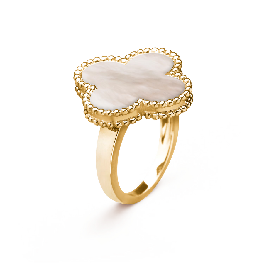 Gold ring with a white stone on a transparent background