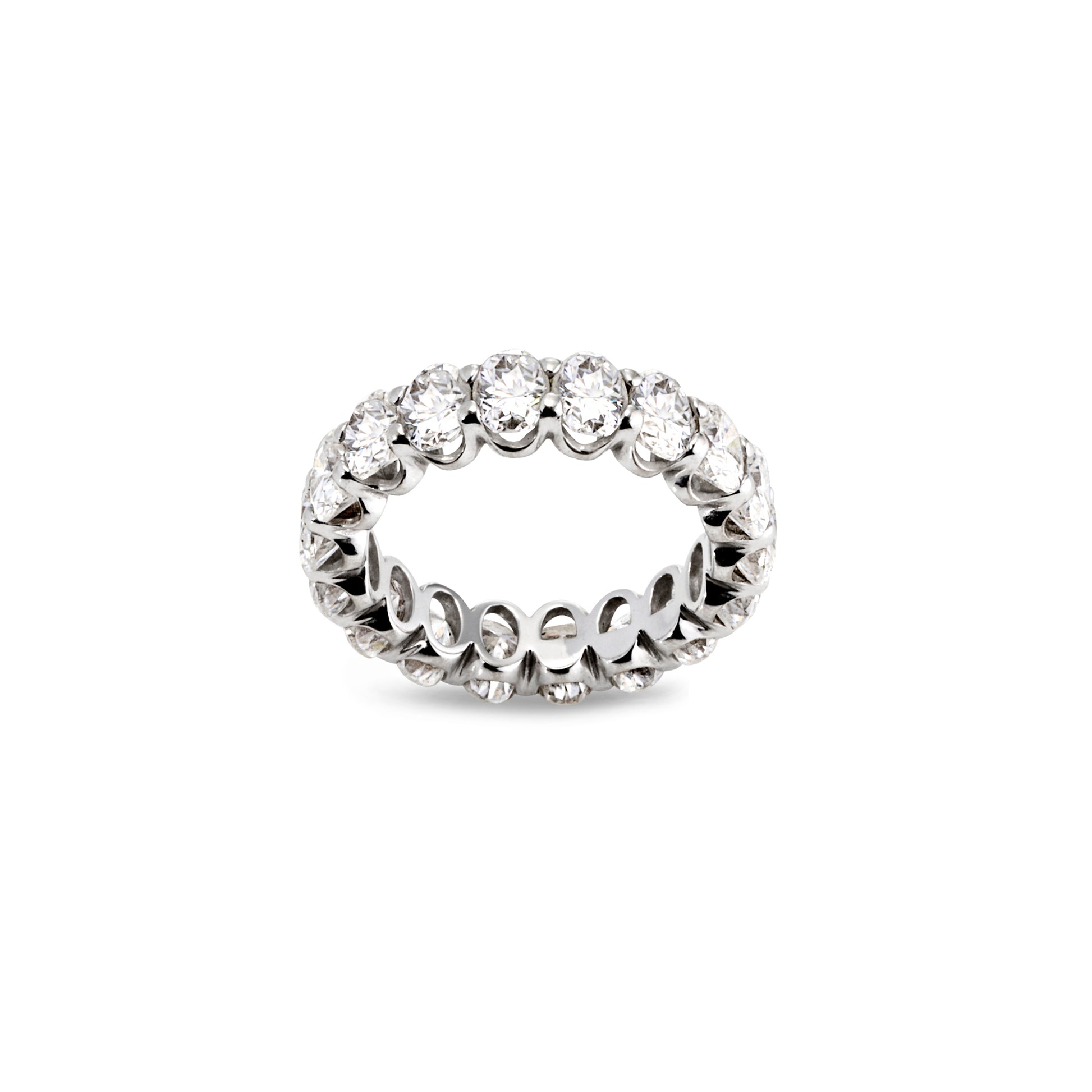 Side view of Nora ring featuring continuous oval-cut moissanite stones in full eternity style