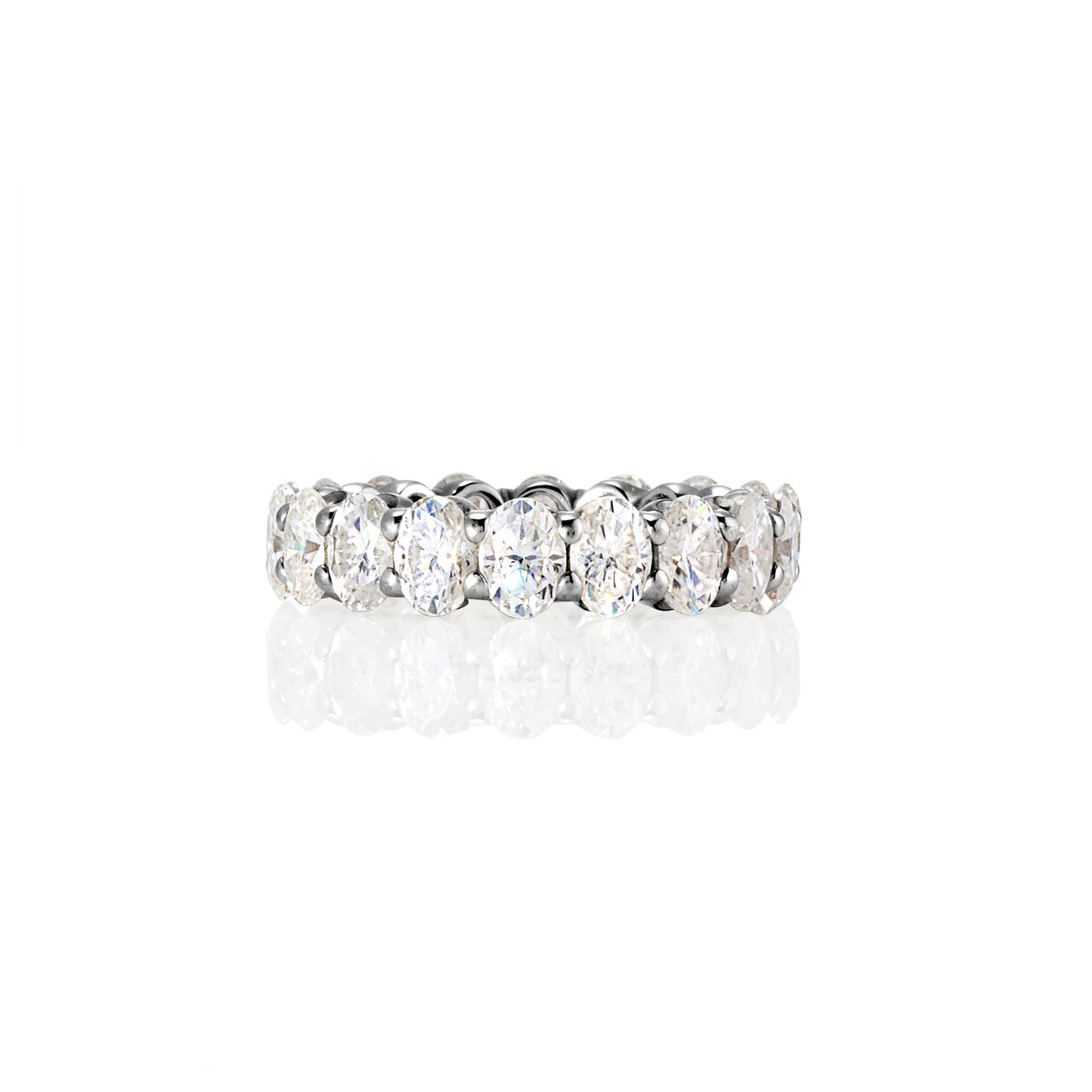 Side view of Nora ring featuring continuous oval-cut moissanite stones in full eternity style