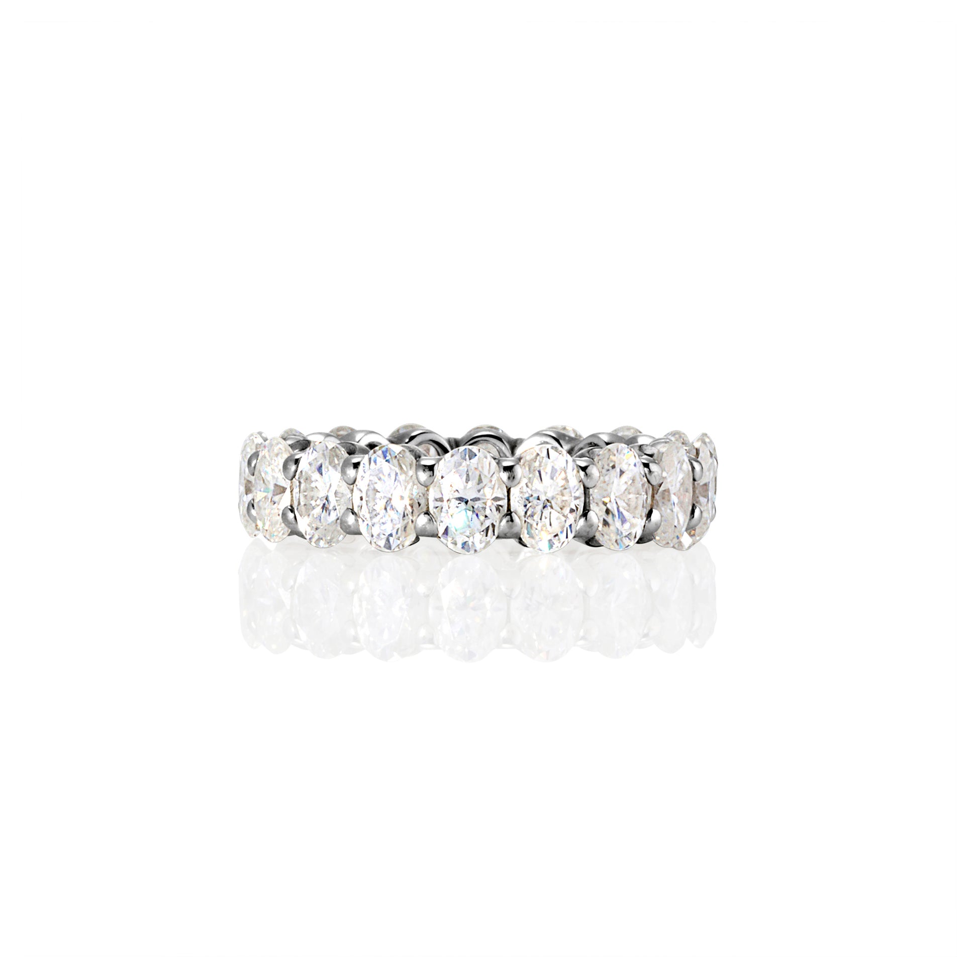 Side view of Nora ring featuring continuous oval-cut moissanite stones in full eternity style