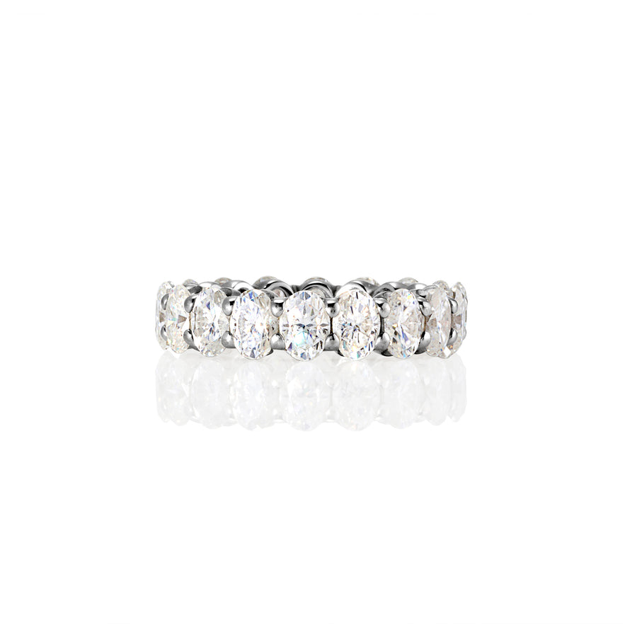 Side view of Nora ring featuring continuous oval-cut moissanite stones in full eternity style