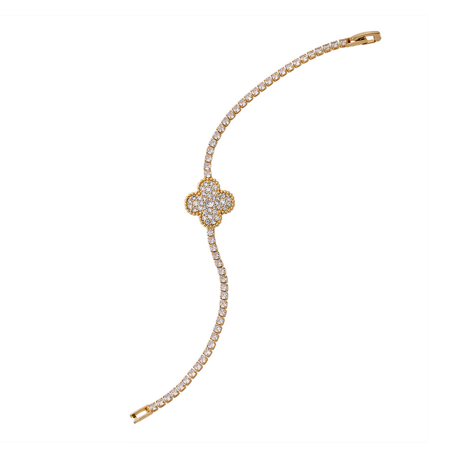 Open view of bracelet showing detailed moissanite setting and gold finish
