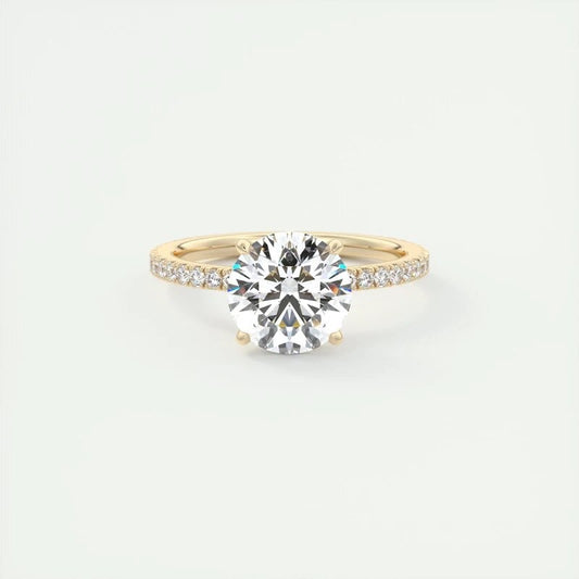 Aurora 2ct moissanite solitaire ring with hidden halo and pave band in yellow gold