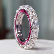 Baguette Hidden Pink Moissanite ring – front angle showing white stones and hidden pink layer