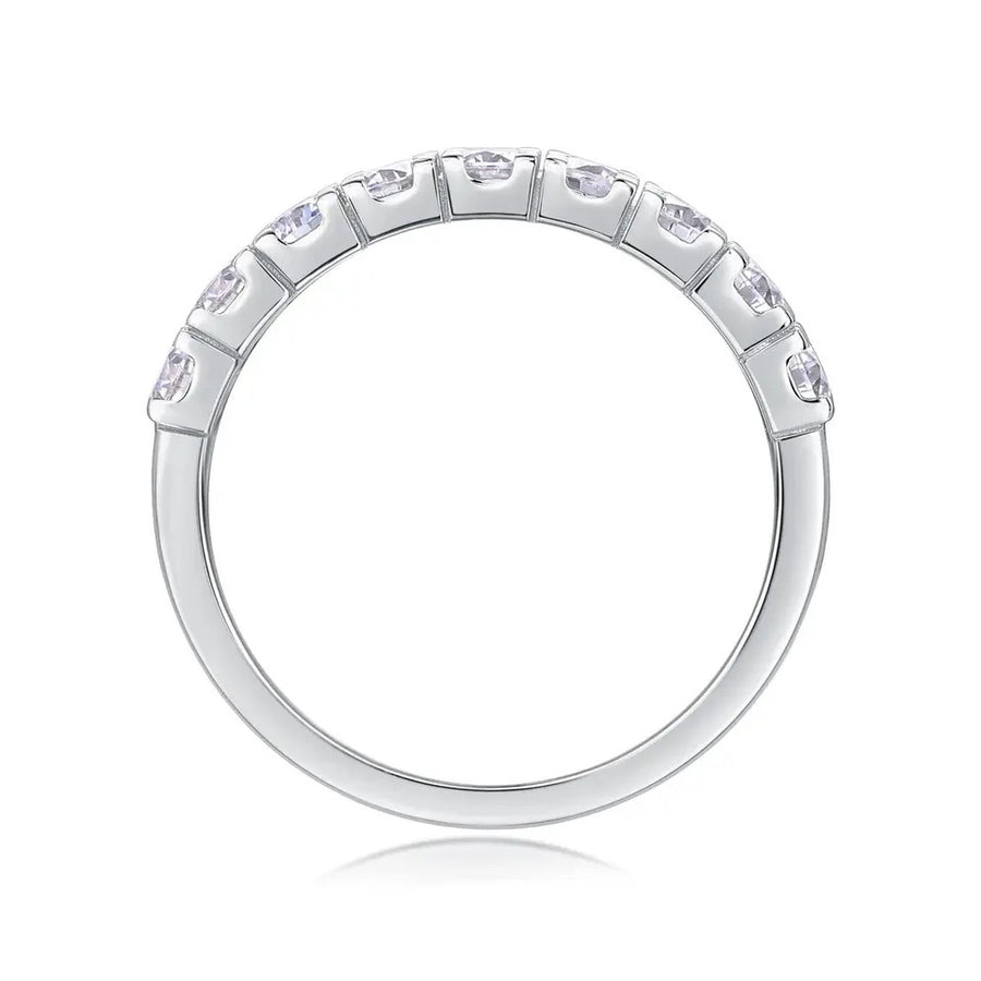 Side profile of Double Row Moissanite ring showing band thickness
