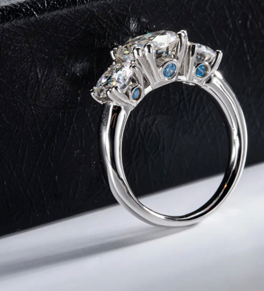 Trio blue Moissanite 5ct solitaire