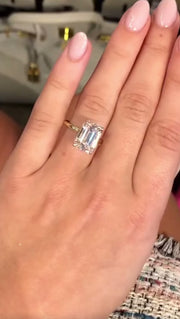 Faith – 5.5ct Elongated Emerald Cut Moissanite Ring with Hidden Halo