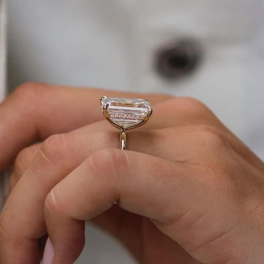 Side profile of Jean ring showing hidden halo and raised setting
