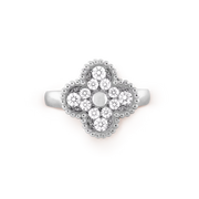 Silver ring with diamond-like stones on a transparent background