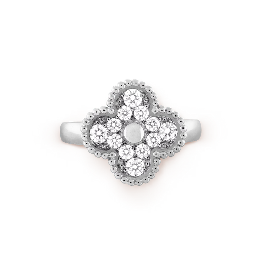 Silver ring with diamond-like stones on a transparent background