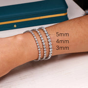 Detailed product shot of 4mm Moissanite bracelet showing full length and clarity of stones

